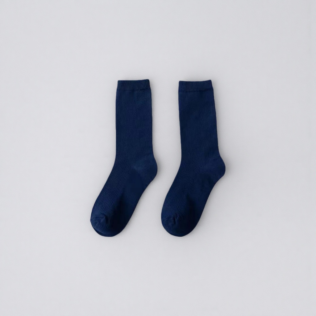 Dark blue pure cotton mid-calf socks for both men and women, 180g pairs details Picture