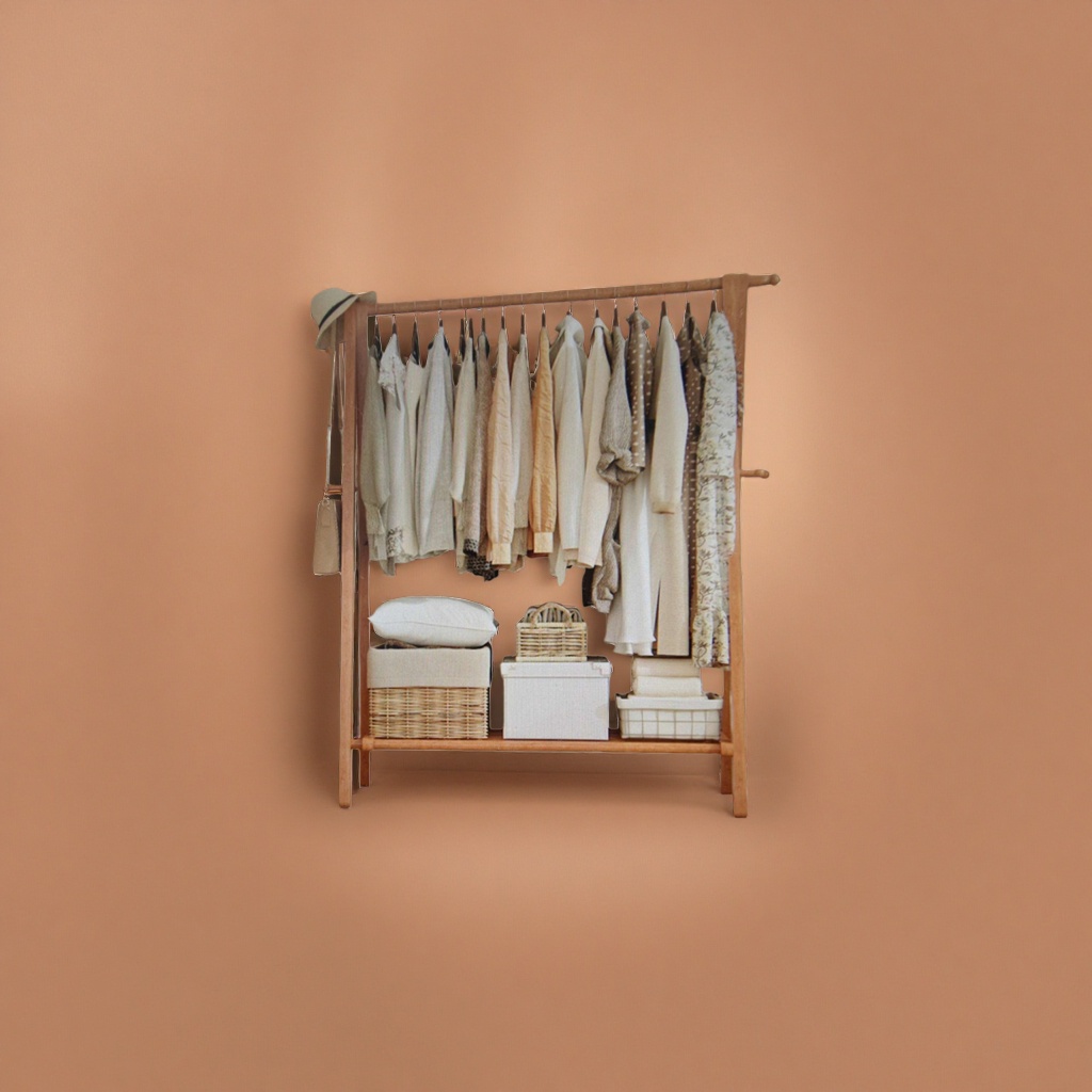 Wooden clothing storage rack, multi-functional anti-slip thickened load-bearing hanger Specification image