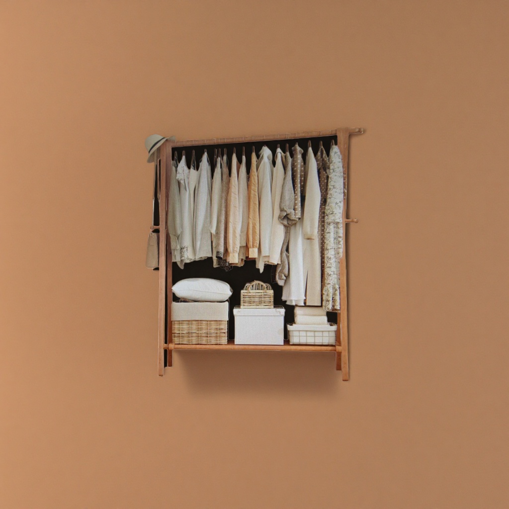 Wooden clothing storage rack, multi-functional anti-slip thickened load-bearing hanger details Picture