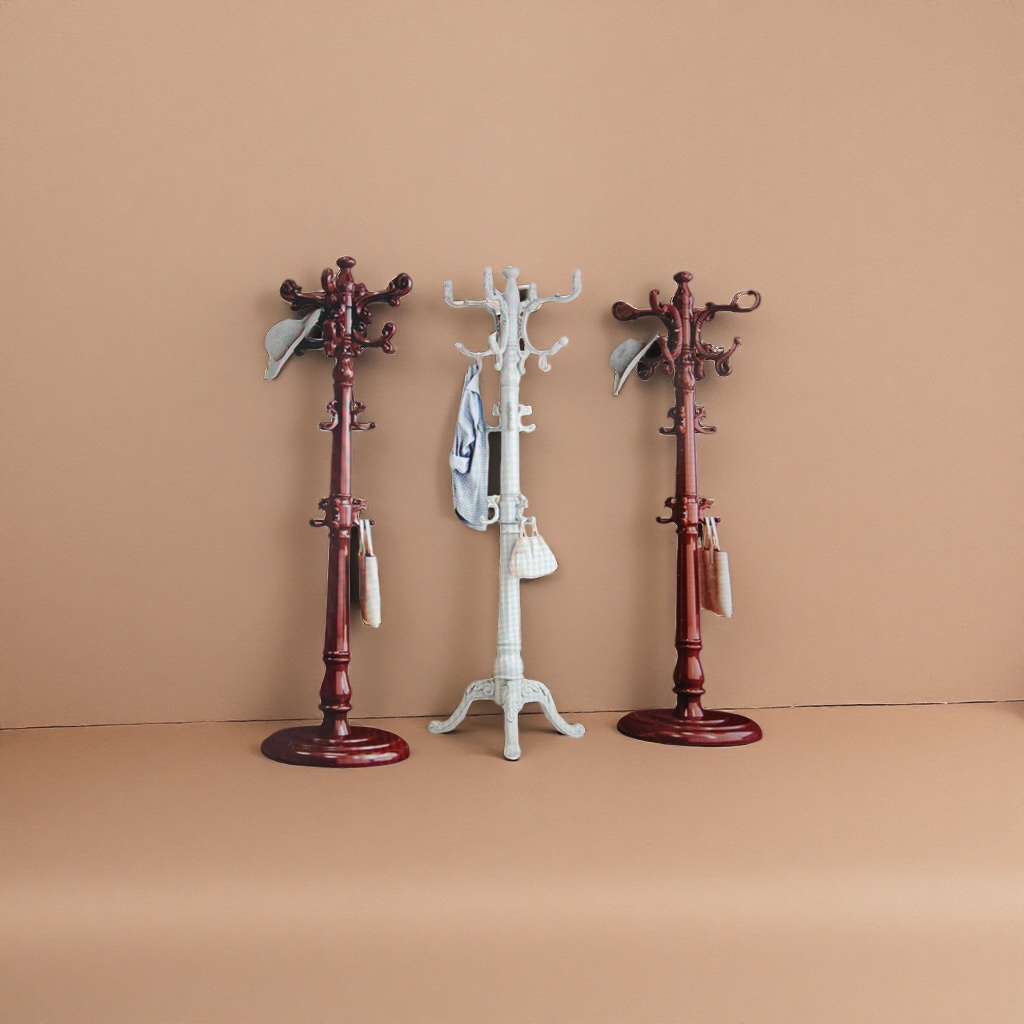 Solid wood coat and hat rack, standing household entrance clothes hanger, multi-functional storage rack