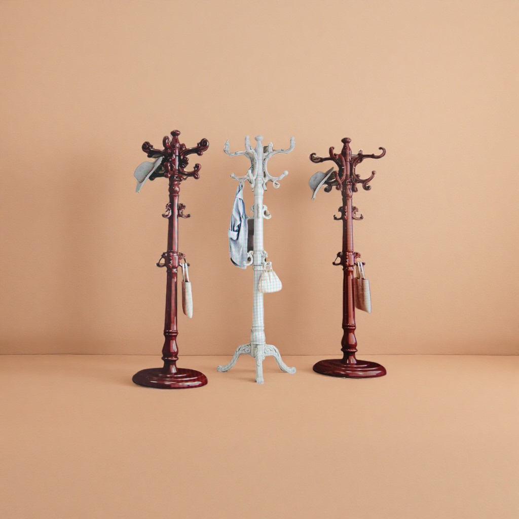 Solid wood coat and hat rack, standing household entrance clothes hanger, multi-functional storage rack details Picture