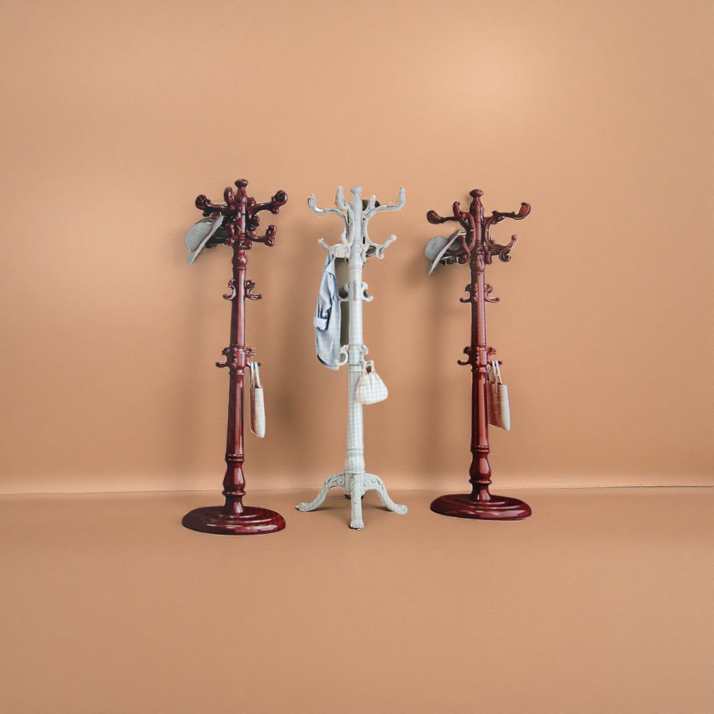Solid wood coat and hat rack, standing household entrance clothes hanger, multi-functional storage rack Specification image