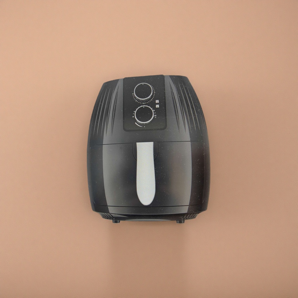 The black air fryer is a household smart temperature-controlled large-capacity kitchen appliance Specification image