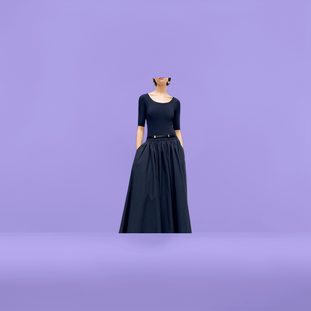Dark blue slimming and form-fitting dress, the same as the new summer model for women