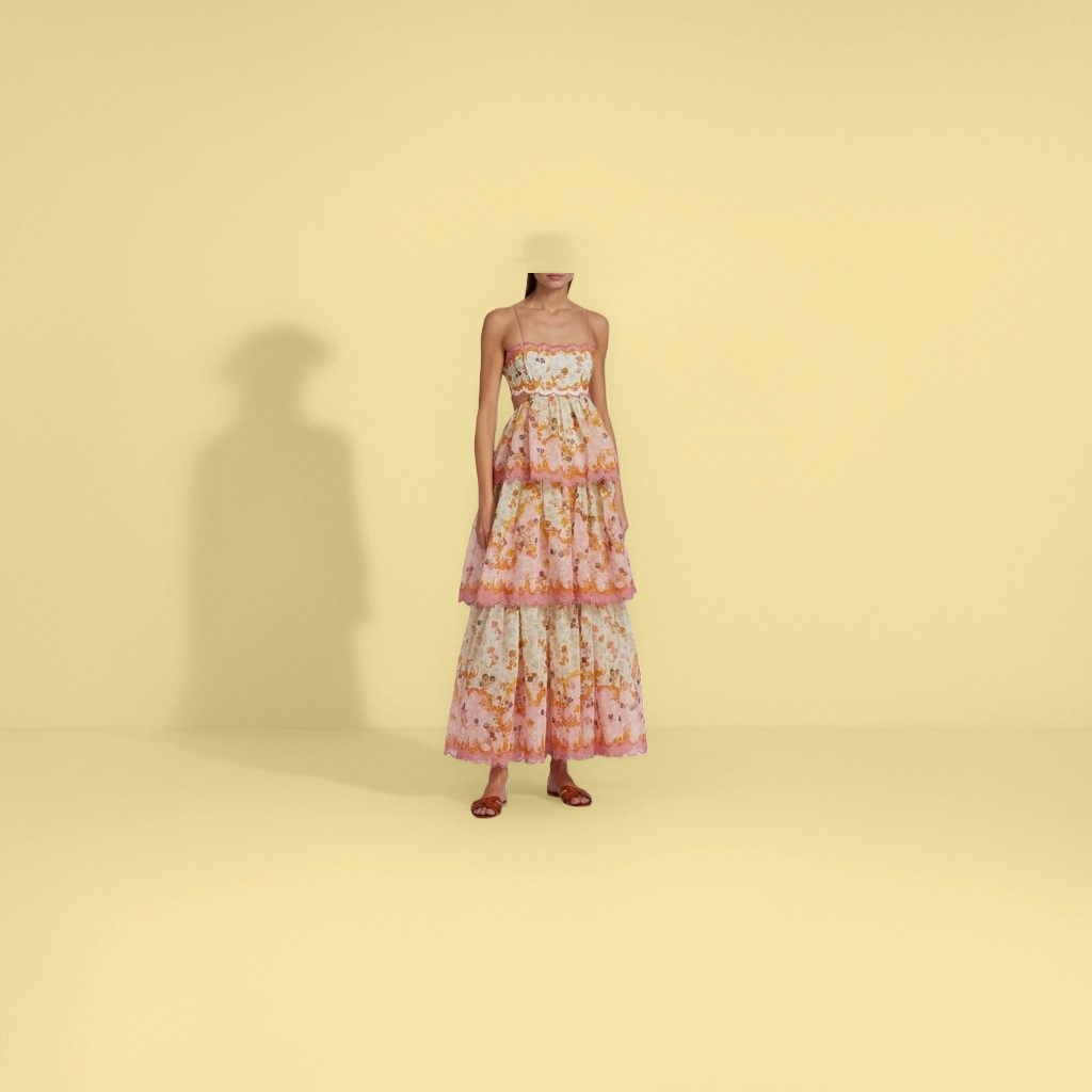The pink floral pattern women's dress is elegant, form-fitting and slimming, a new summer style Specification image
