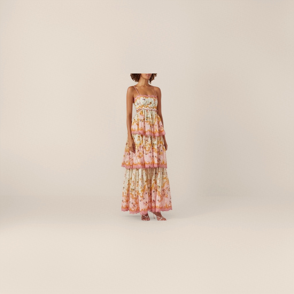 The pink floral pattern women's dress is elegant, form-fitting and slimming, a new summer style details Picture