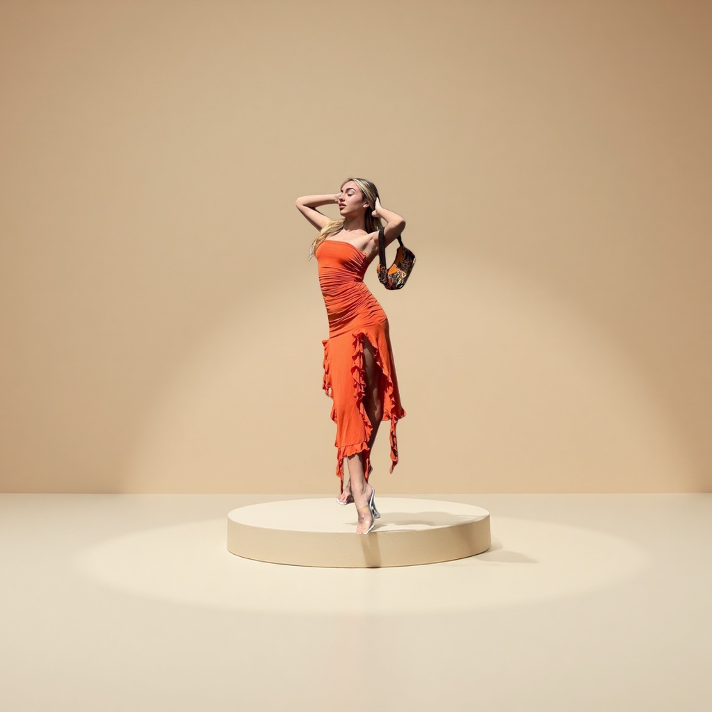 Orange, coffee and pink women's dress, a new summer fashion and versatile long-sleeved mid-length style that is slimming and form-fitting
