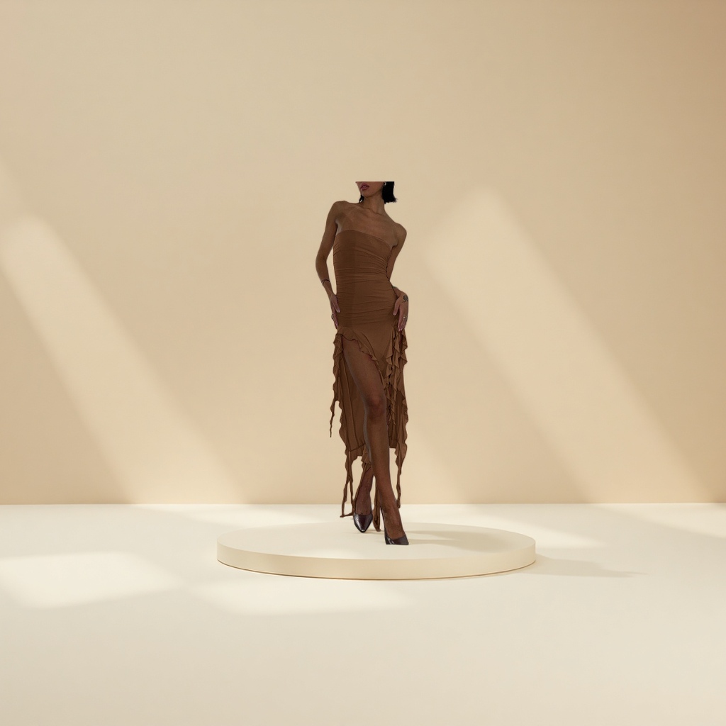 Orange, coffee and pink women's dress, a new summer fashion and versatile long-sleeved mid-length style that is slimming and form-fitting Application Scenario