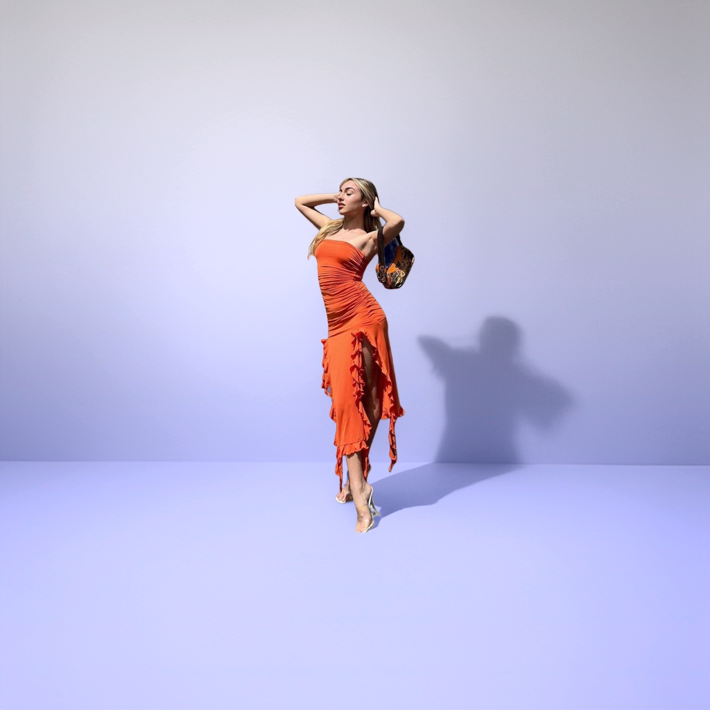 Orange, coffee and pink women's dress, a new summer fashion and versatile long-sleeved mid-length style that is slimming and form-fitting details Picture