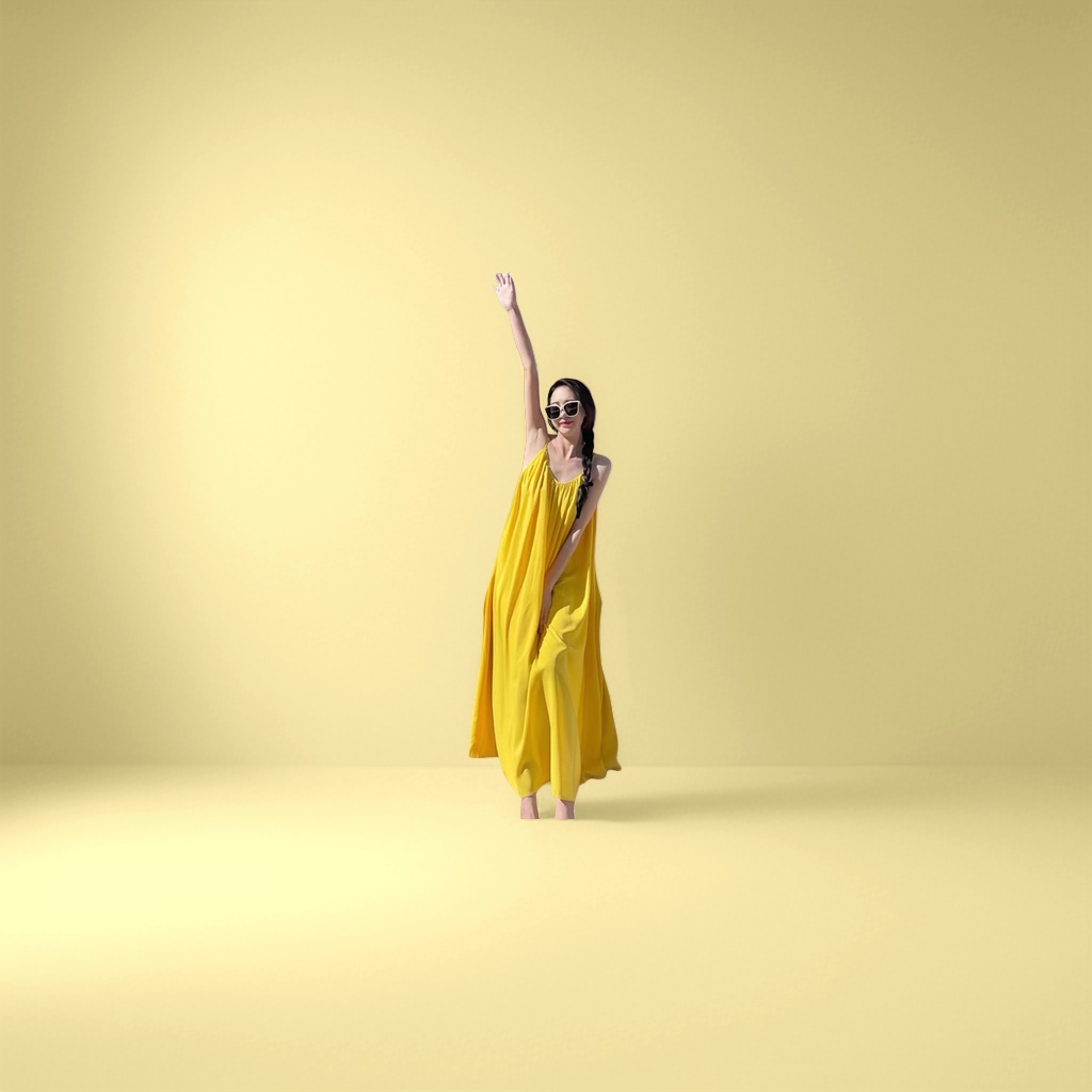 A new yellow dress for women in summer, a slimming mid-length dress with an elegant and refined style details Picture
