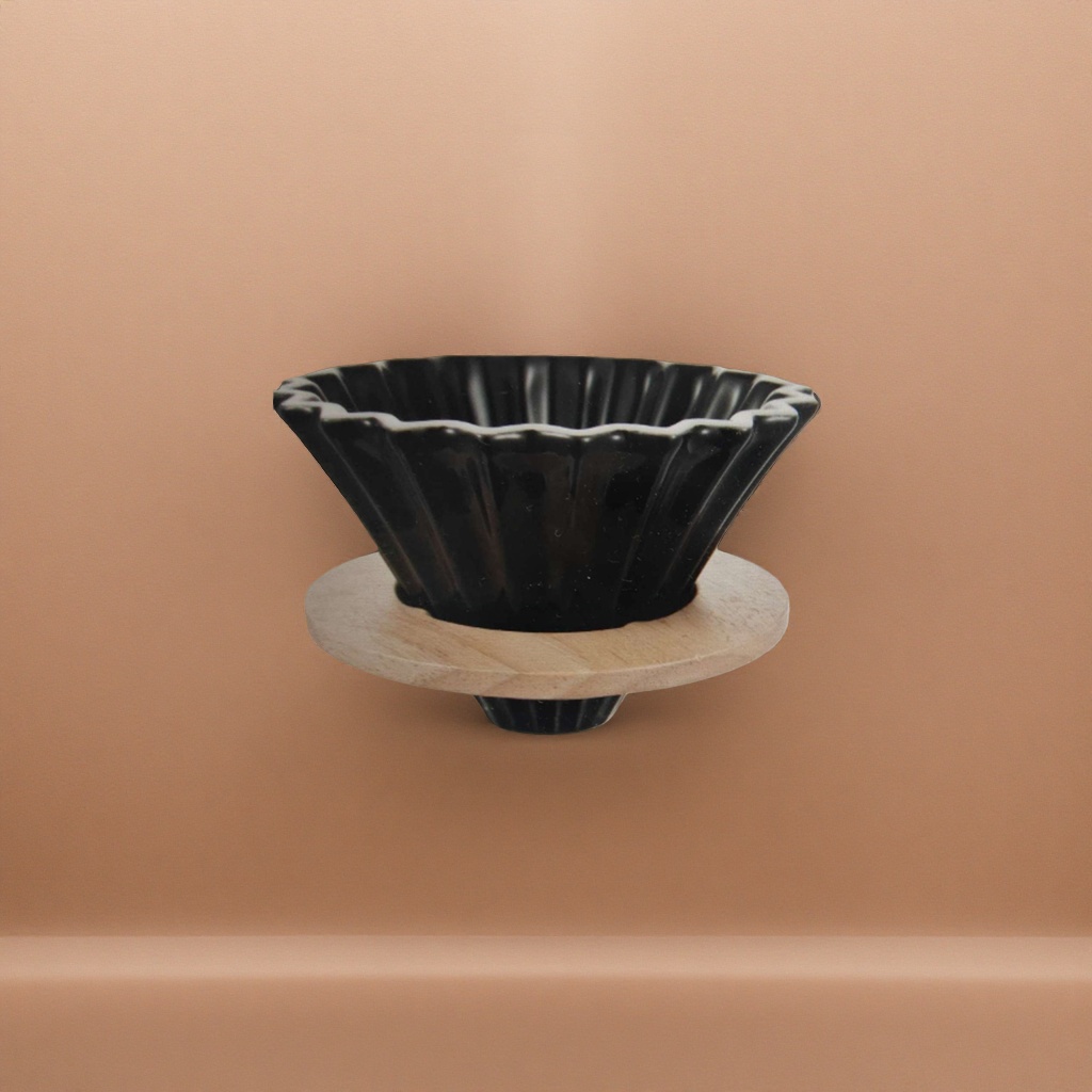 Black ceramic filter cup with wooden base hand-brewed coffee equipment set