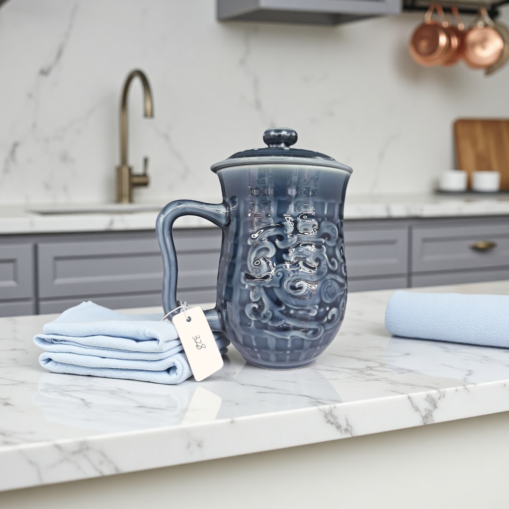 Blue ceramic teapot, a household heat-resistant Gongfu tea set with a smooth glaze for brewing Application Scenario