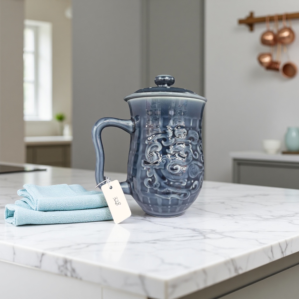 Blue ceramic teapot, a household heat-resistant Gongfu tea set with a smooth glaze for brewing Specification image