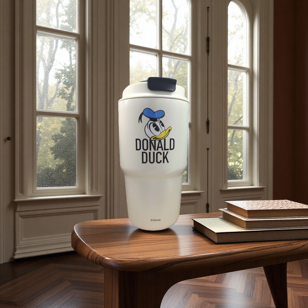 White insulated cup with Donald Duck pattern, 304 stainless steel vacuum insulated portable water cup