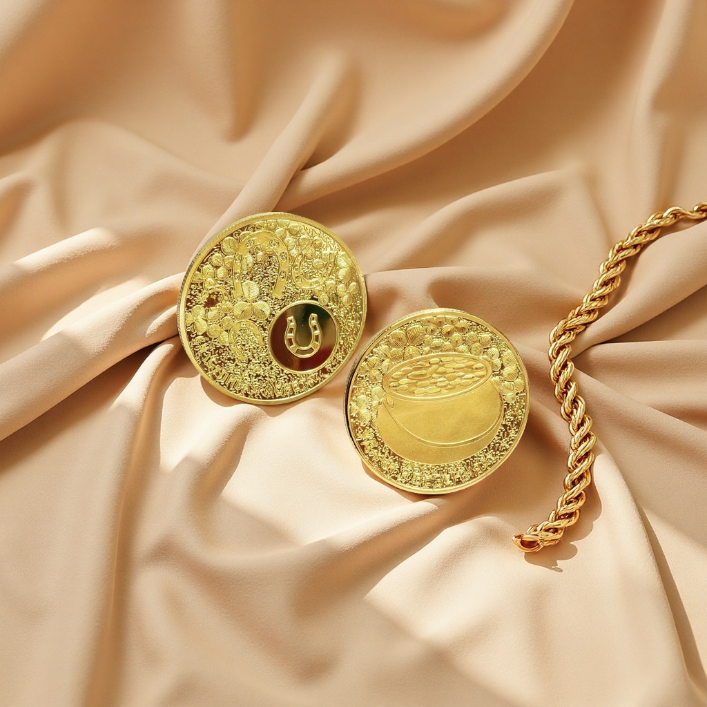 Creative home decoration items with golden coins, collection gifts for the living room table details Picture
