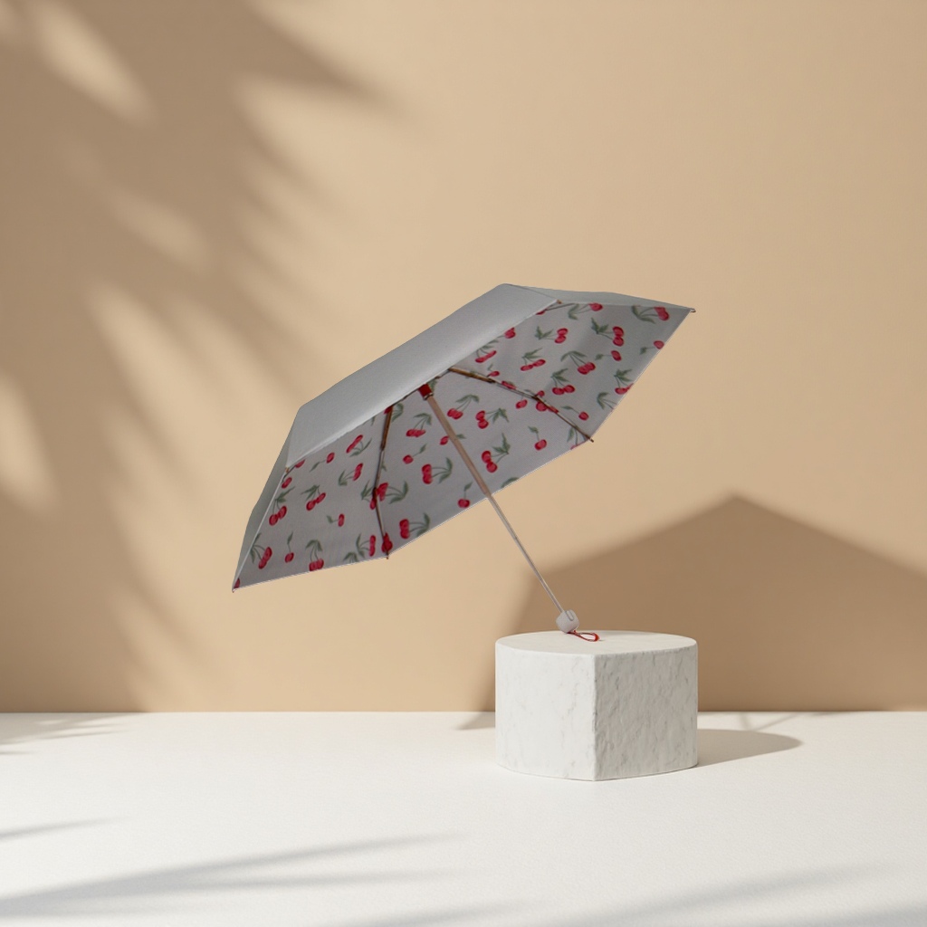 Cherry pattern printed all-weather umbrella, waterproof, sun-proof, lightweight and foldable for ladies details Picture
