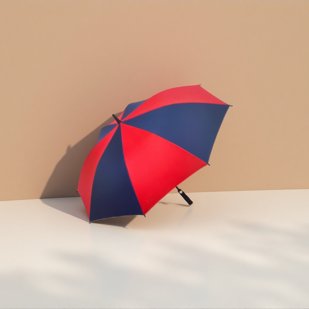Red and blue striped all-weather automatic umbrella, waterproof, sun-proof, portable, foldable long handle Application Scenario