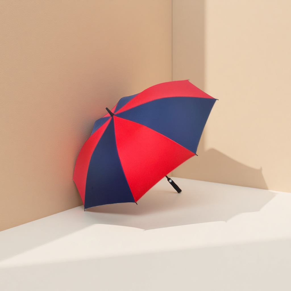 Red and blue striped all-weather automatic umbrella, waterproof, sun-proof, portable, foldable long handle details Picture