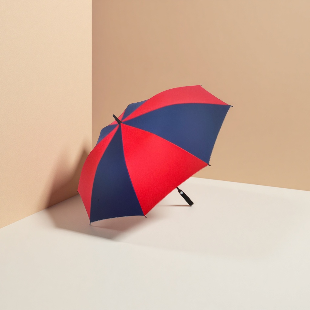 Red and blue striped all-weather automatic umbrella, waterproof, sun-proof, portable, foldable long handle Specification image