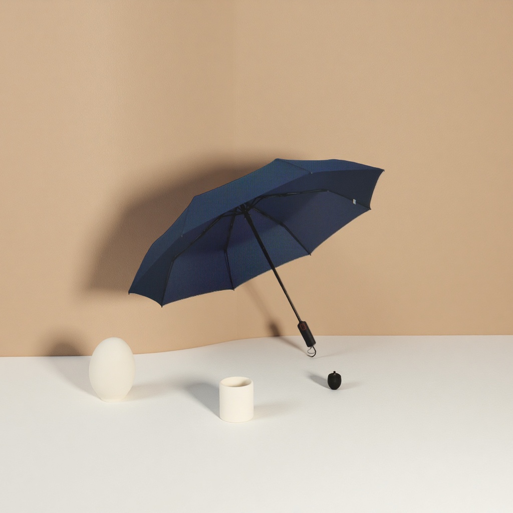 深蓝色自动开合晴雨两用伞 防水防晒便携折叠长柄