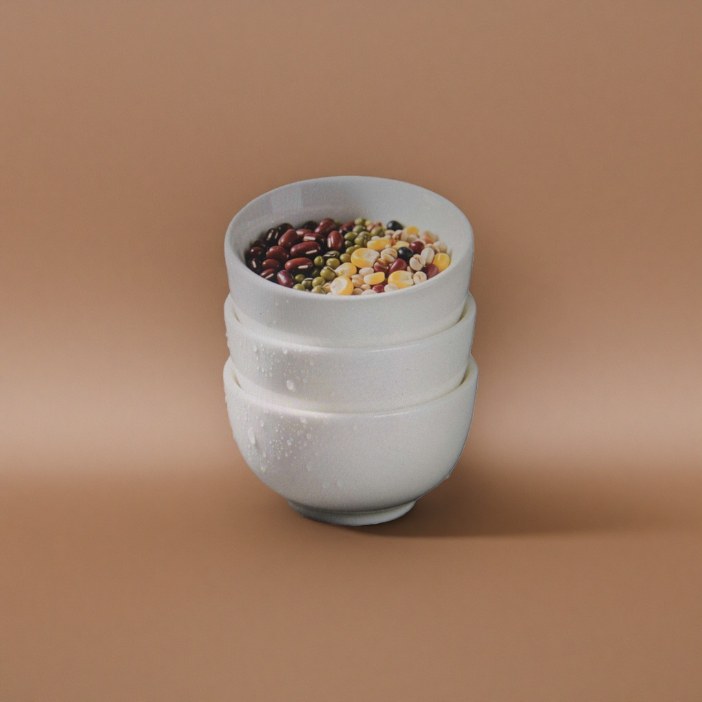 White ceramic bowl mixed with beans, simple household tableware, 20cm wide rim shallow bowl details Picture