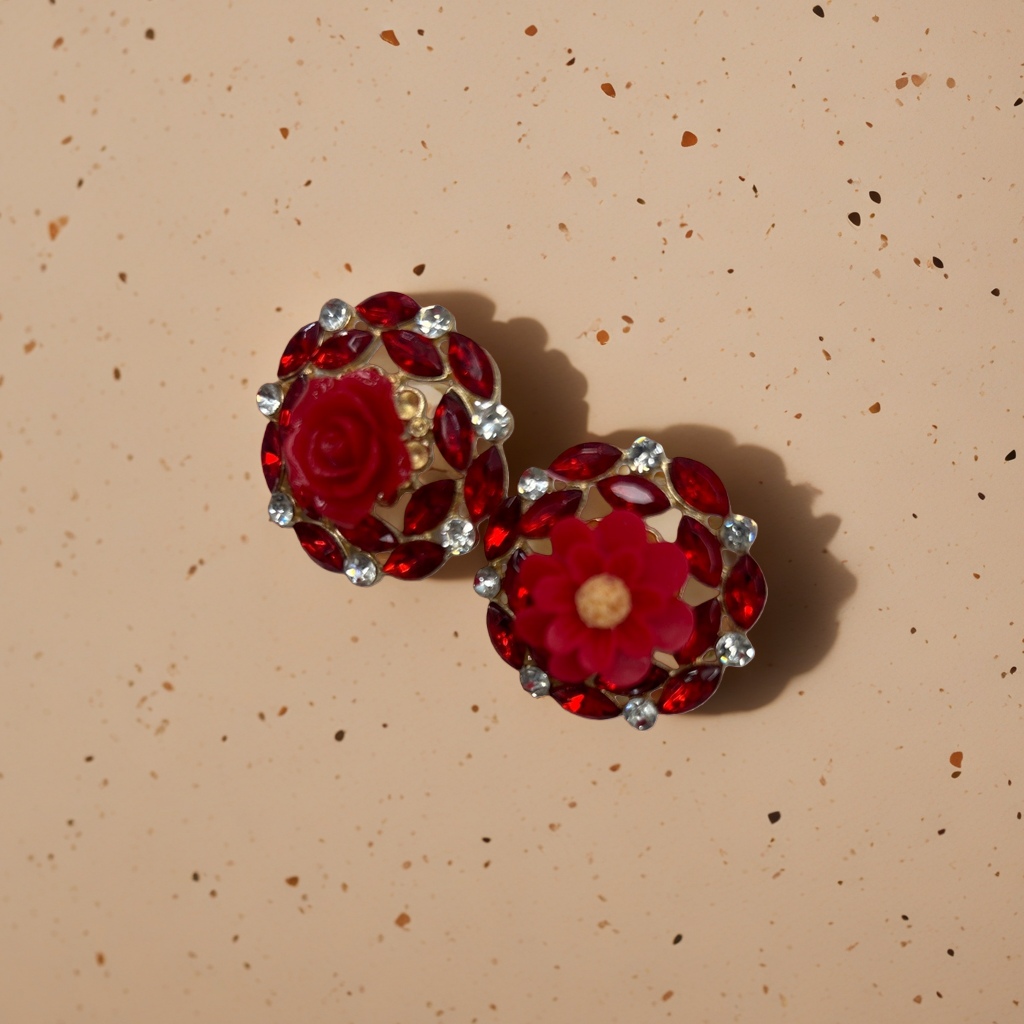 红色花朵耳环 仿真玫瑰花耳钉女时尚简约耳饰细节图