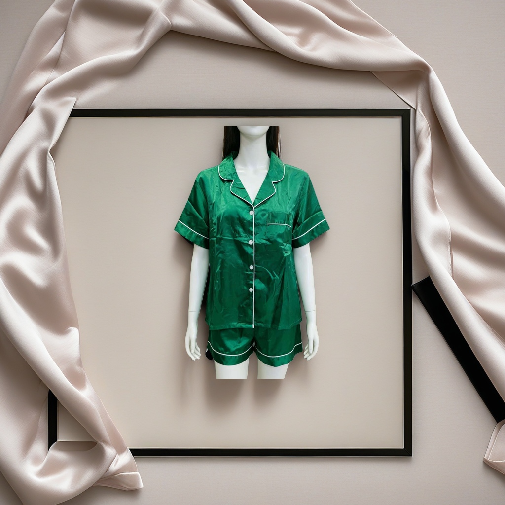 绿色丝绸睡衣套装女夏季薄款真丝家居服两件套