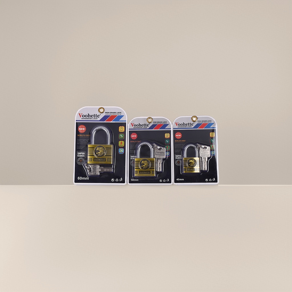 Voohette three high-quality padlock sets of 60mm, 50mm and 40mm with keys in a black gift box Specification image