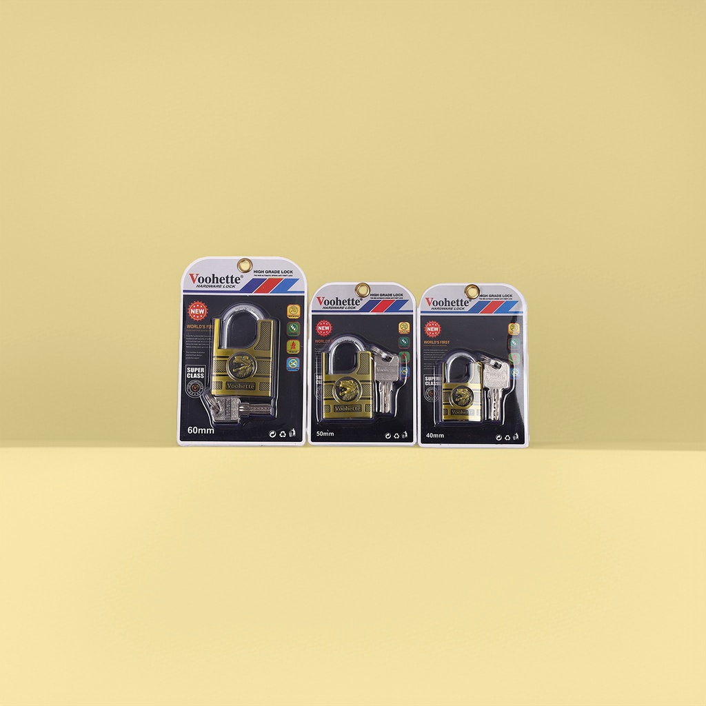 Voohette three high-quality padlock sets of 60mm, 50mm and 40mm with keys in a black gift box details Picture