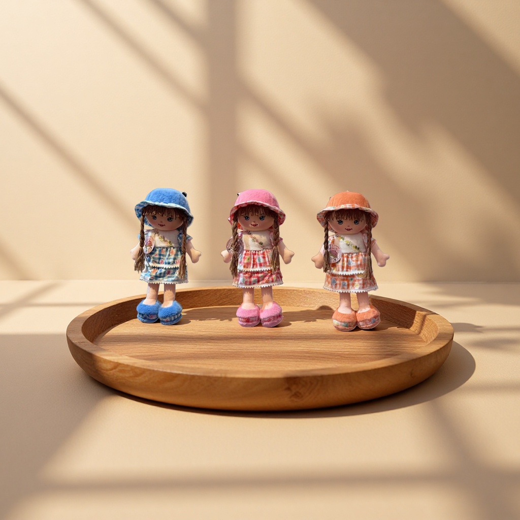 三个彩色格子裙帽子毛绒玩具娃娃套装 Specification image