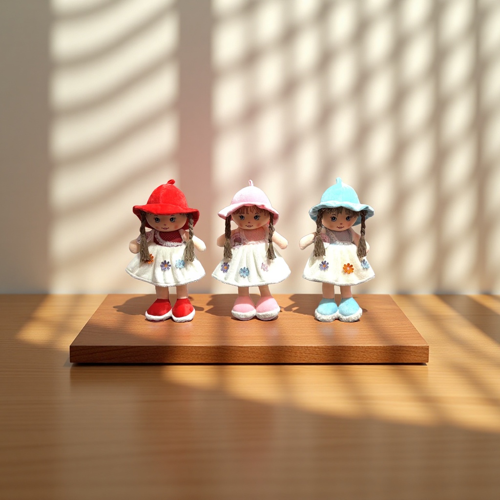 Three colorful hats, skirts, plush doll sets, cute and soft pillow dolls details Picture
