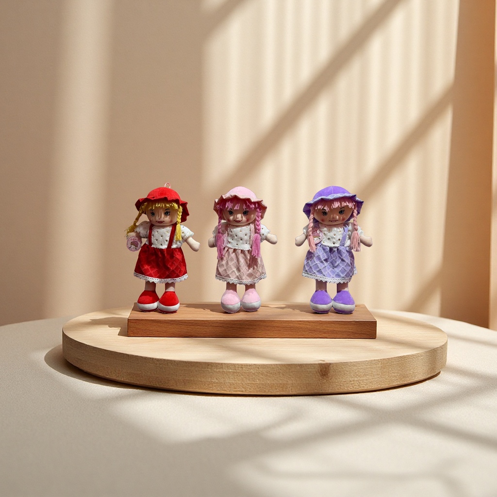Three-color dress, plush toy doll set, red, pink and purple blinds, front display piece