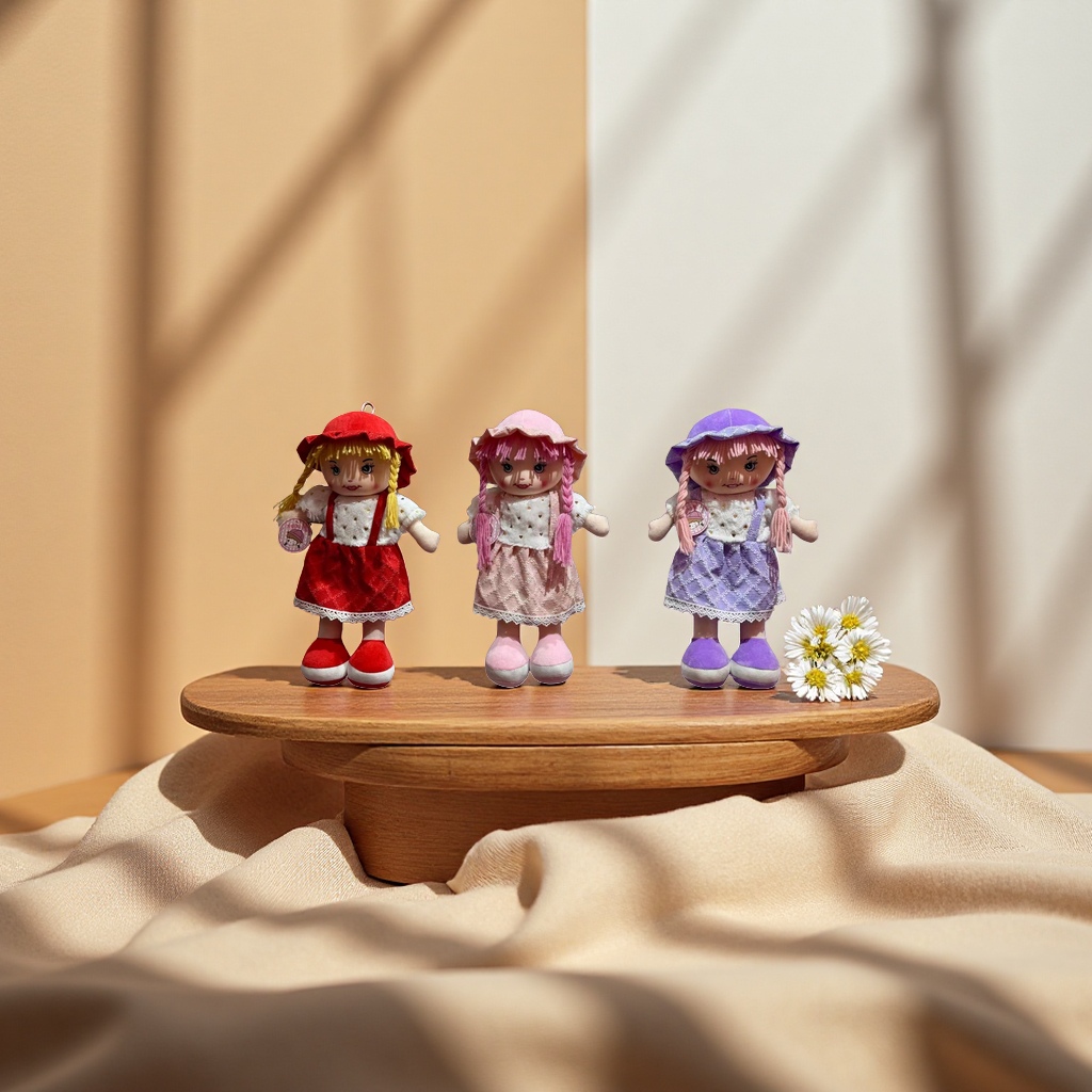 Three-color dress, plush toy doll set, red, pink and purple blinds, front display piece Specification image