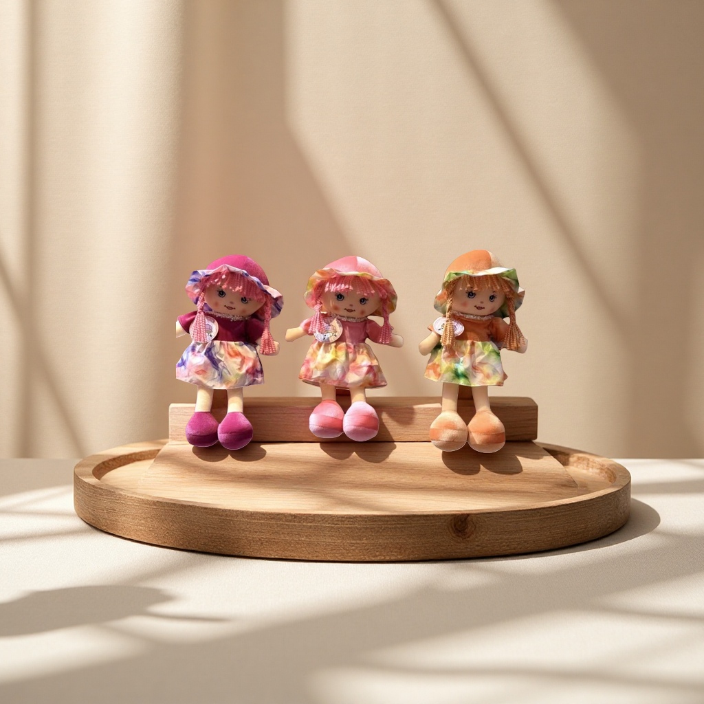 The plush toy doll is soft and cute, with a long pile. It is a bedside companion and soothing doll for the living room