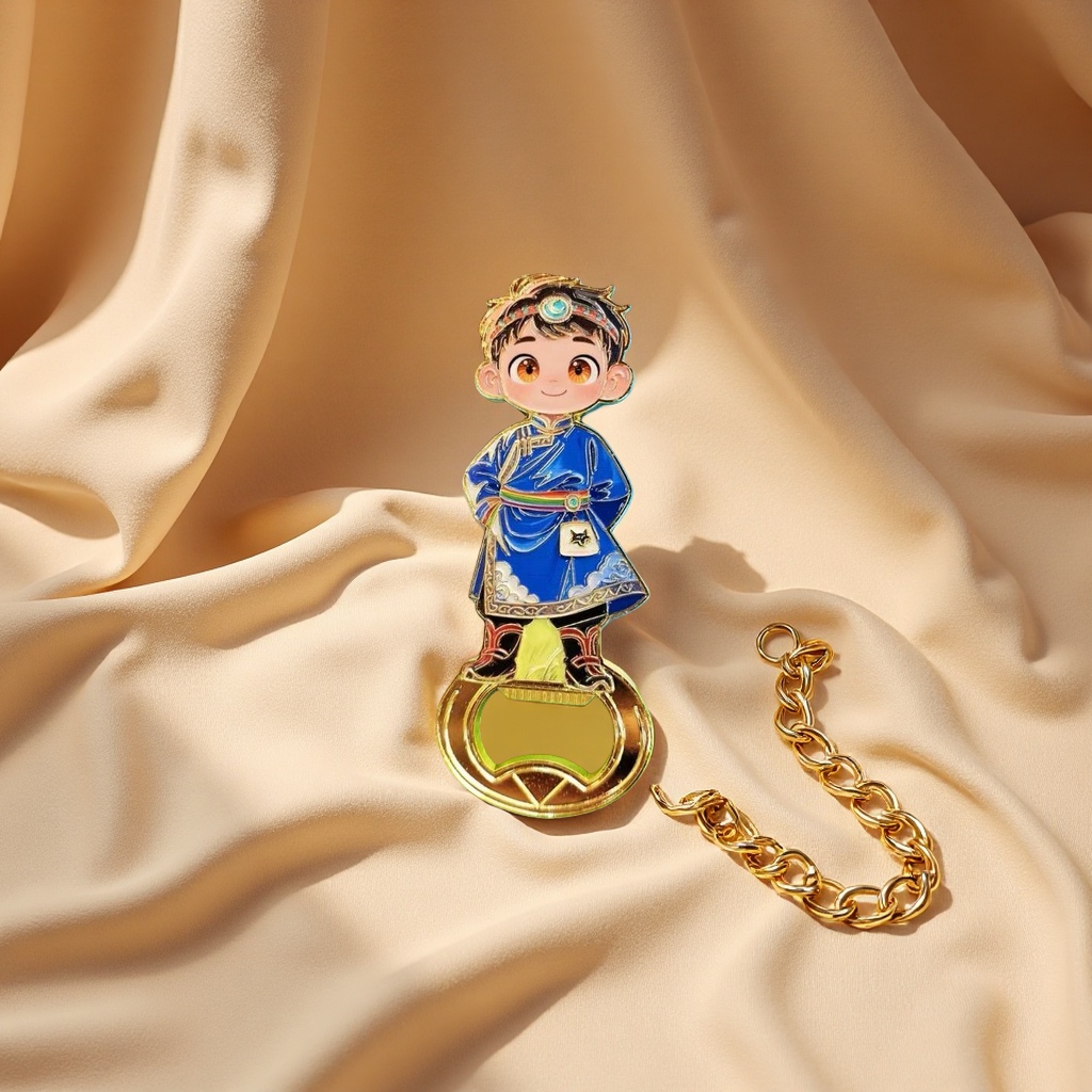 A practical and creative kitchen tool in the shape of a Mongolian boy cartoon character bottle opener