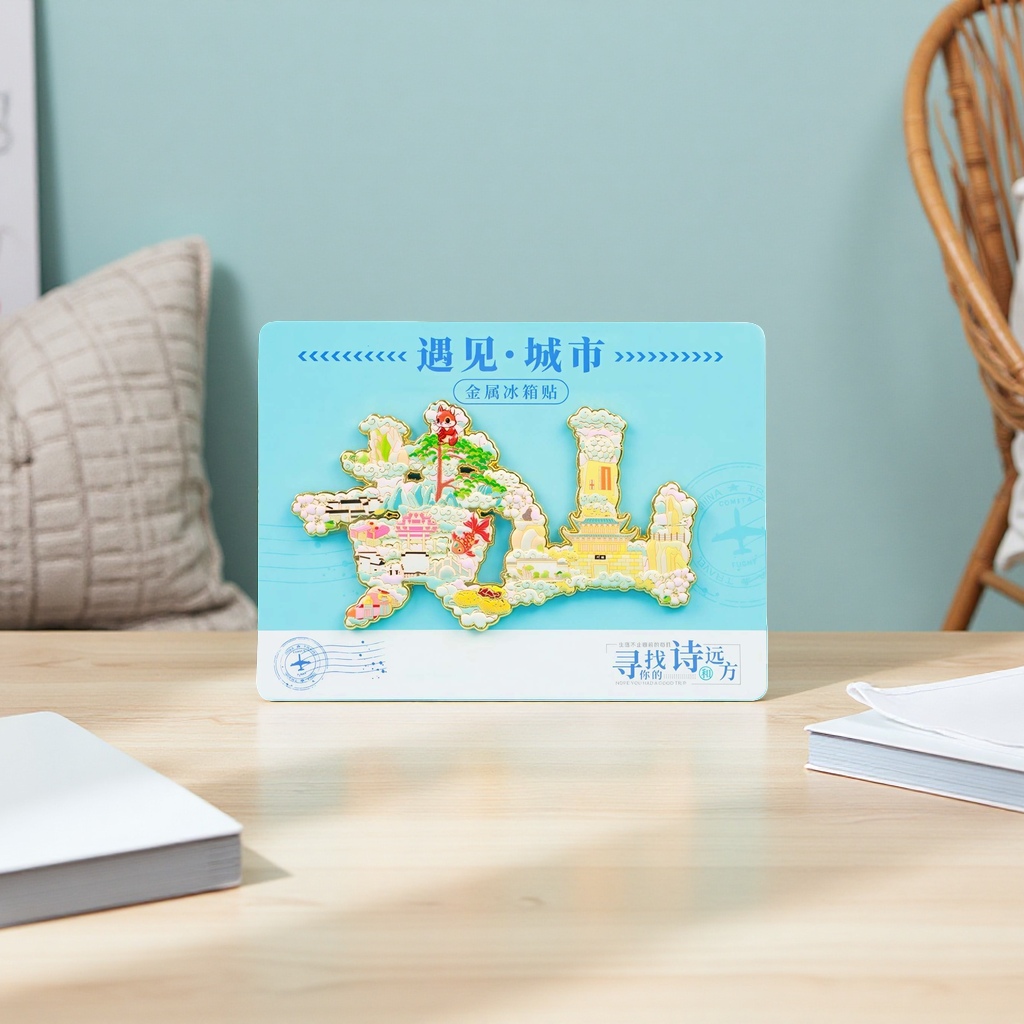 Metal fridge magnets with city-themed patterns for home decoration and magnetic stickers Specification image