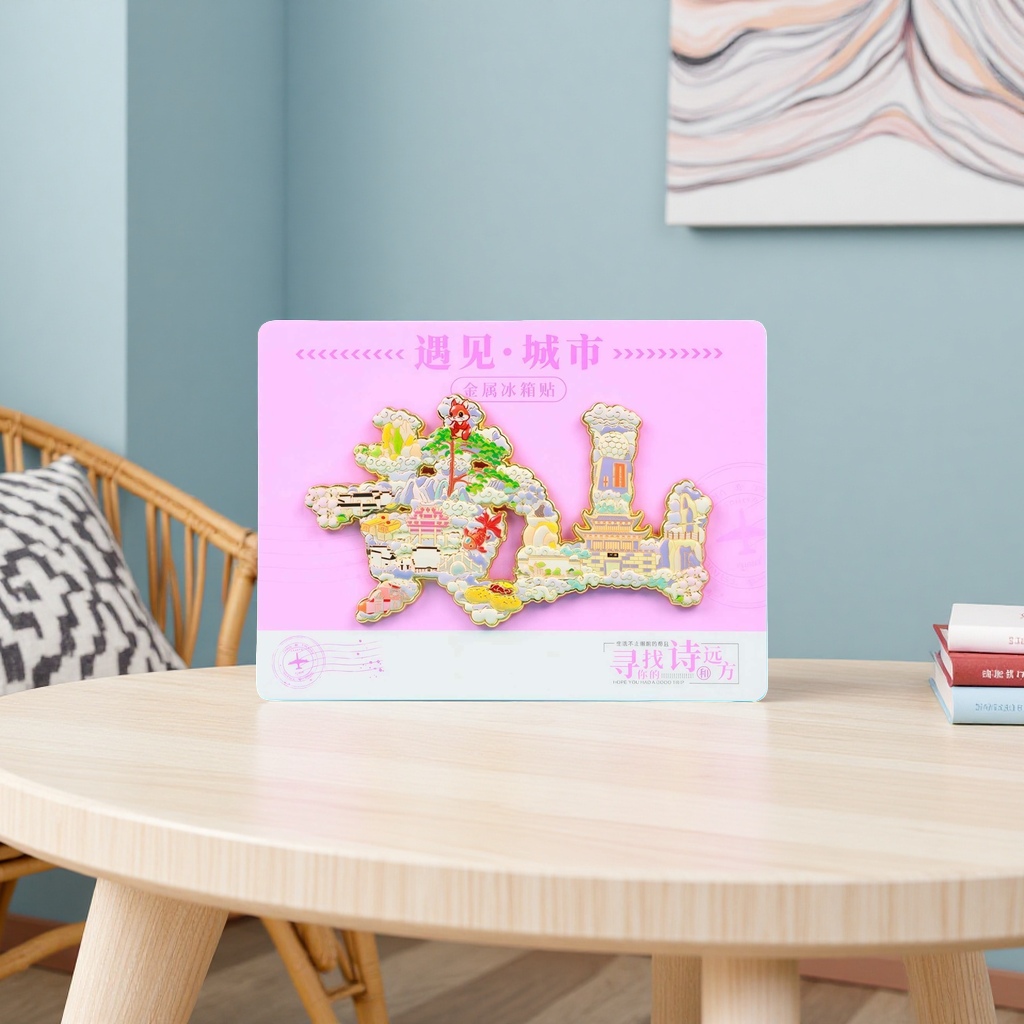 Metal fridge magnets with city-themed patterns for home decoration and magnetic stickers details Picture