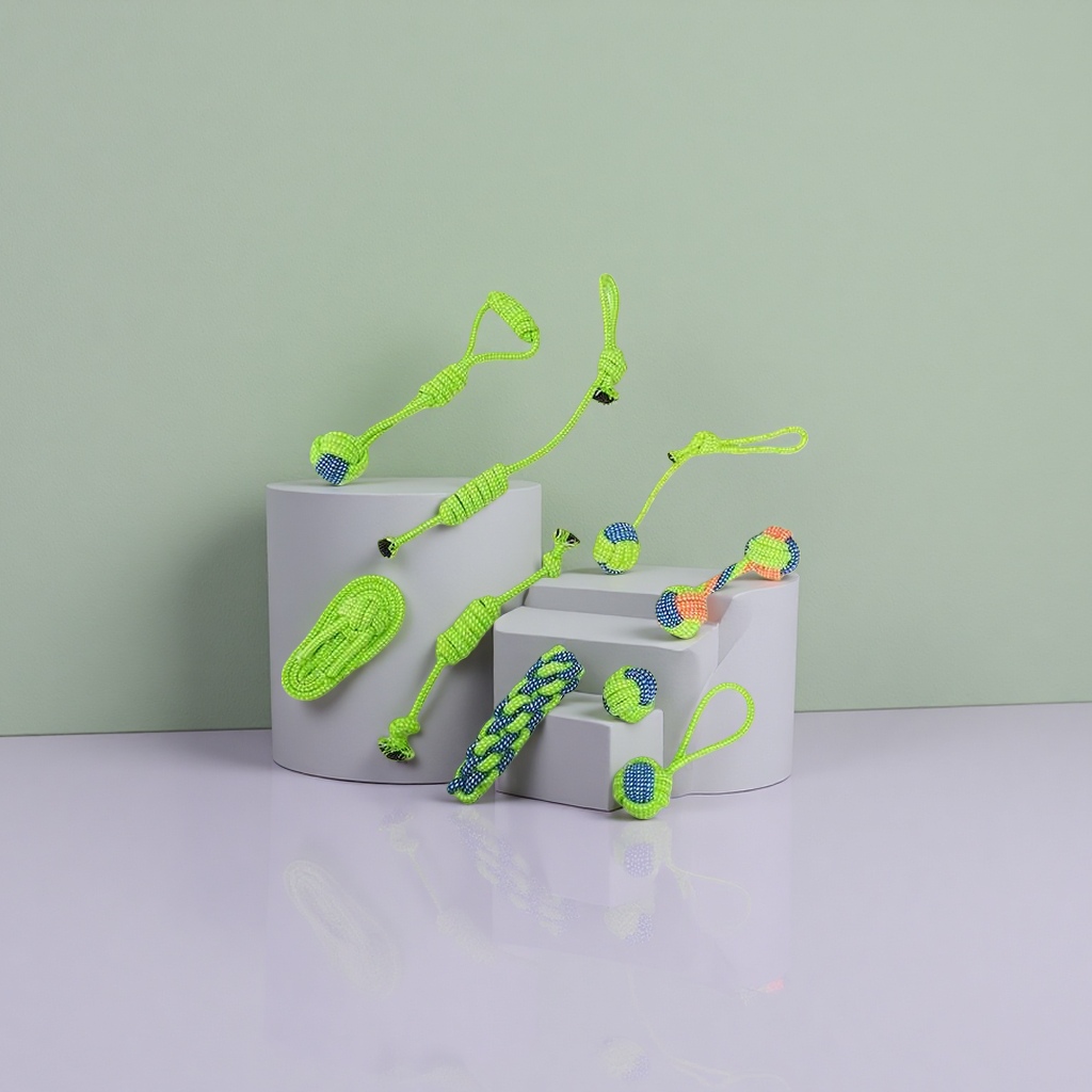 The green knot-shaped pet toy is safe, chew-resistant, interactive and entertaining Application Scenario