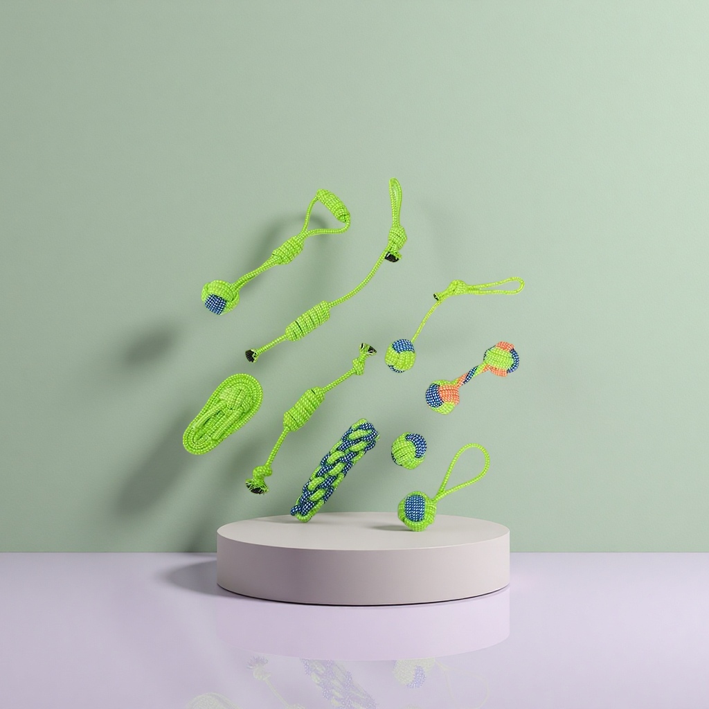 The green knot-shaped pet toy is safe, chew-resistant, interactive and entertaining details Picture