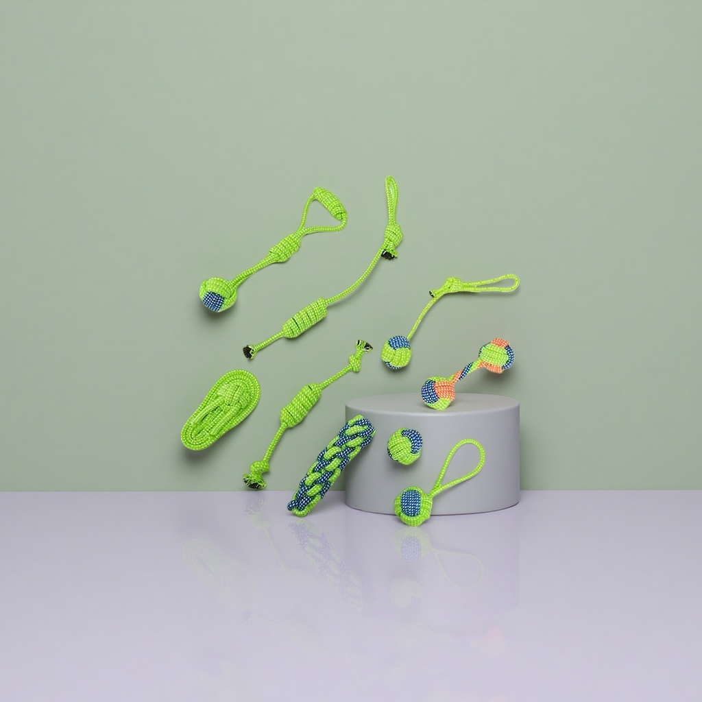 The green knot-shaped pet toy is safe, chew-resistant, interactive and entertaining Specification image