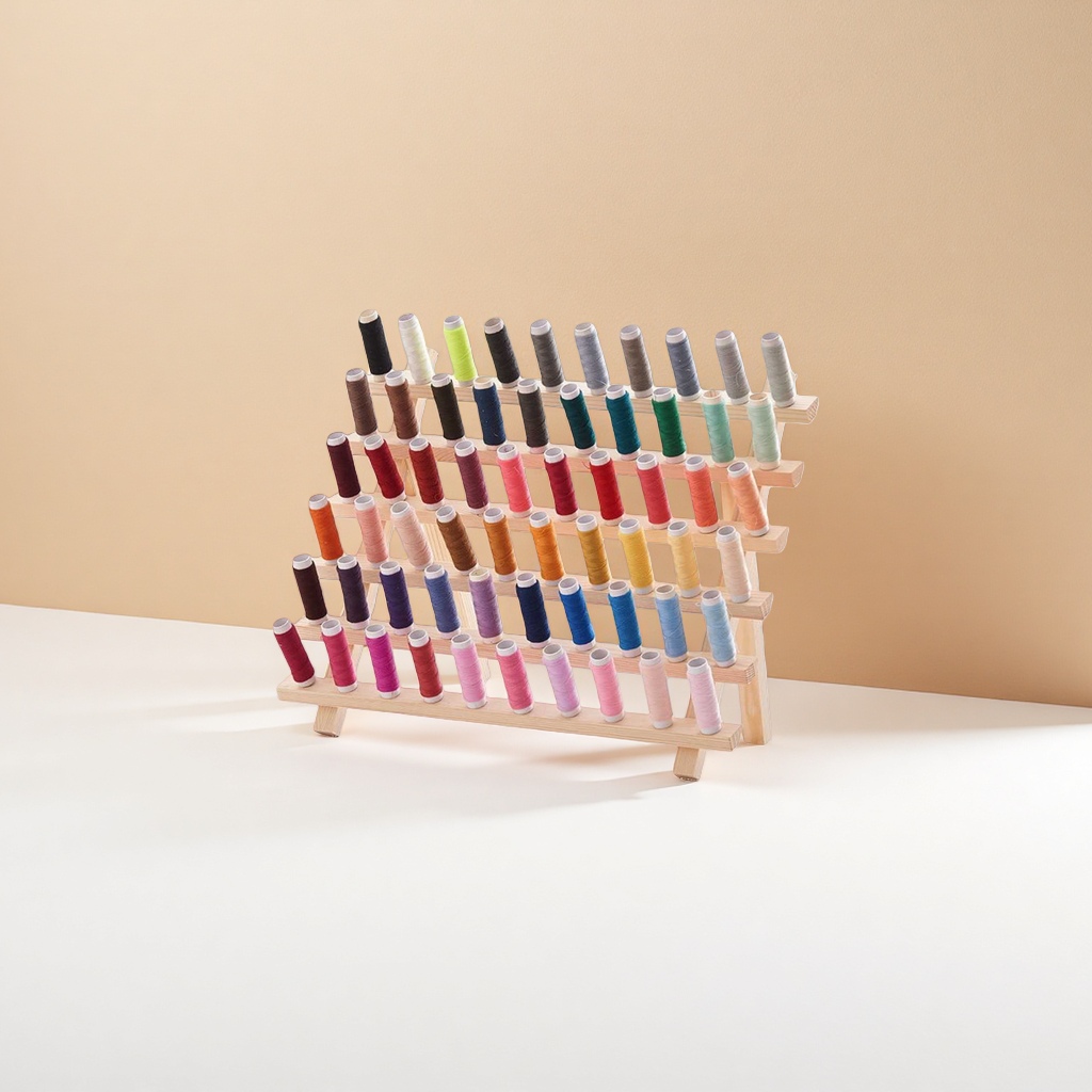 Colorful spool with wooden thread frame, hand-wound sewing and storage set Specification image