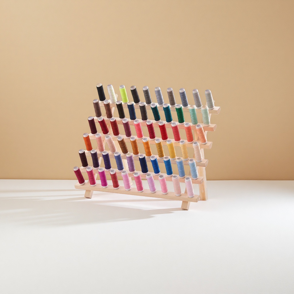 Colorful spool with wooden thread frame, hand-wound sewing and storage set Application Scenario
