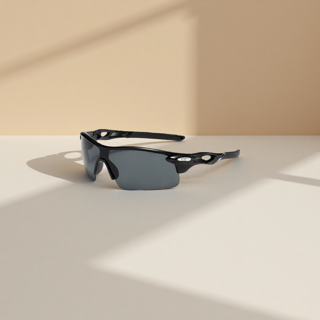Black sports sunglasses, unisex UV-resistant polarizing glasses, lightweight and comfortable for outdoor cycling details Picture