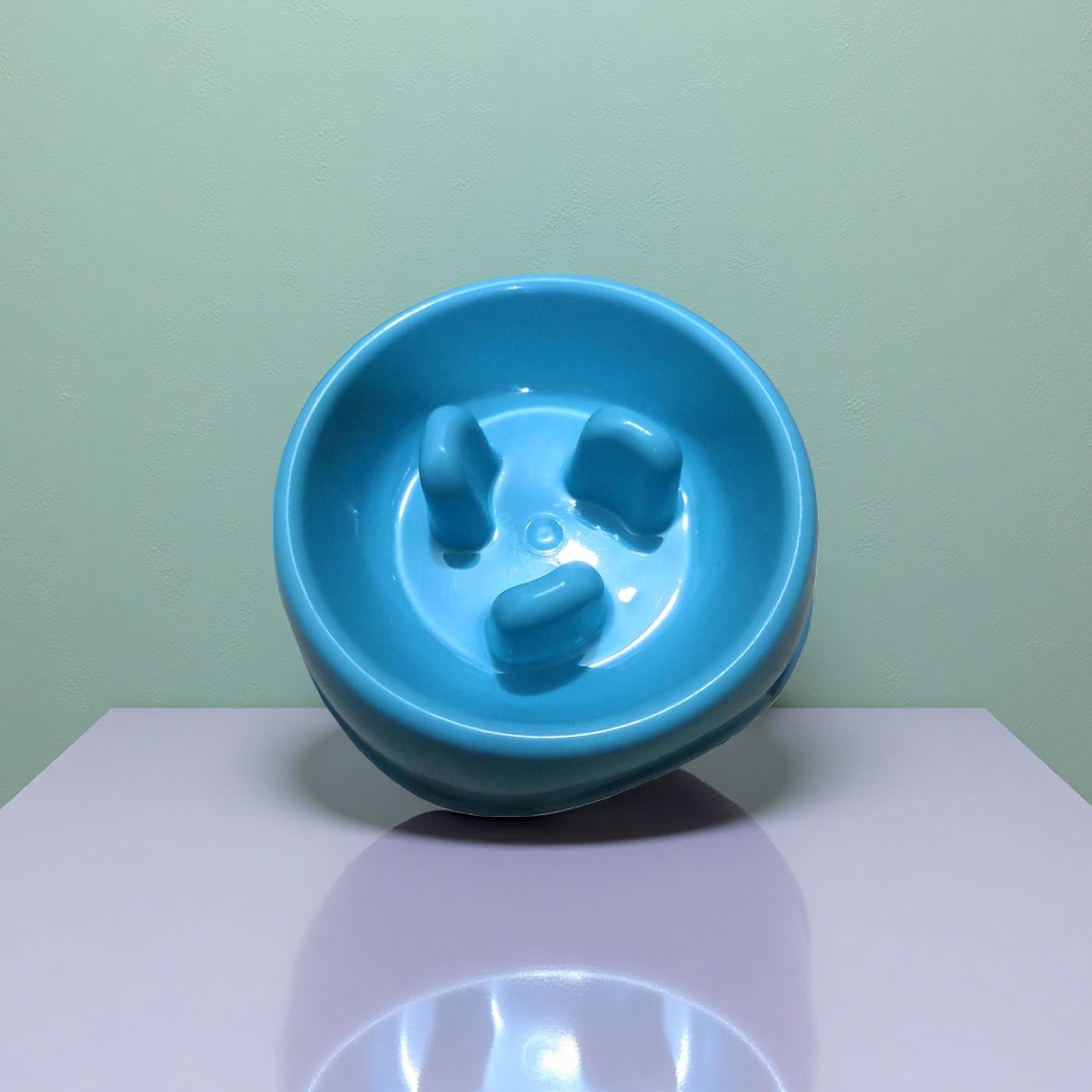Blue pet slow food bowl, specially designed for cats and dogs to prevent gobble, with a sloping design for easy cleaning Specification image