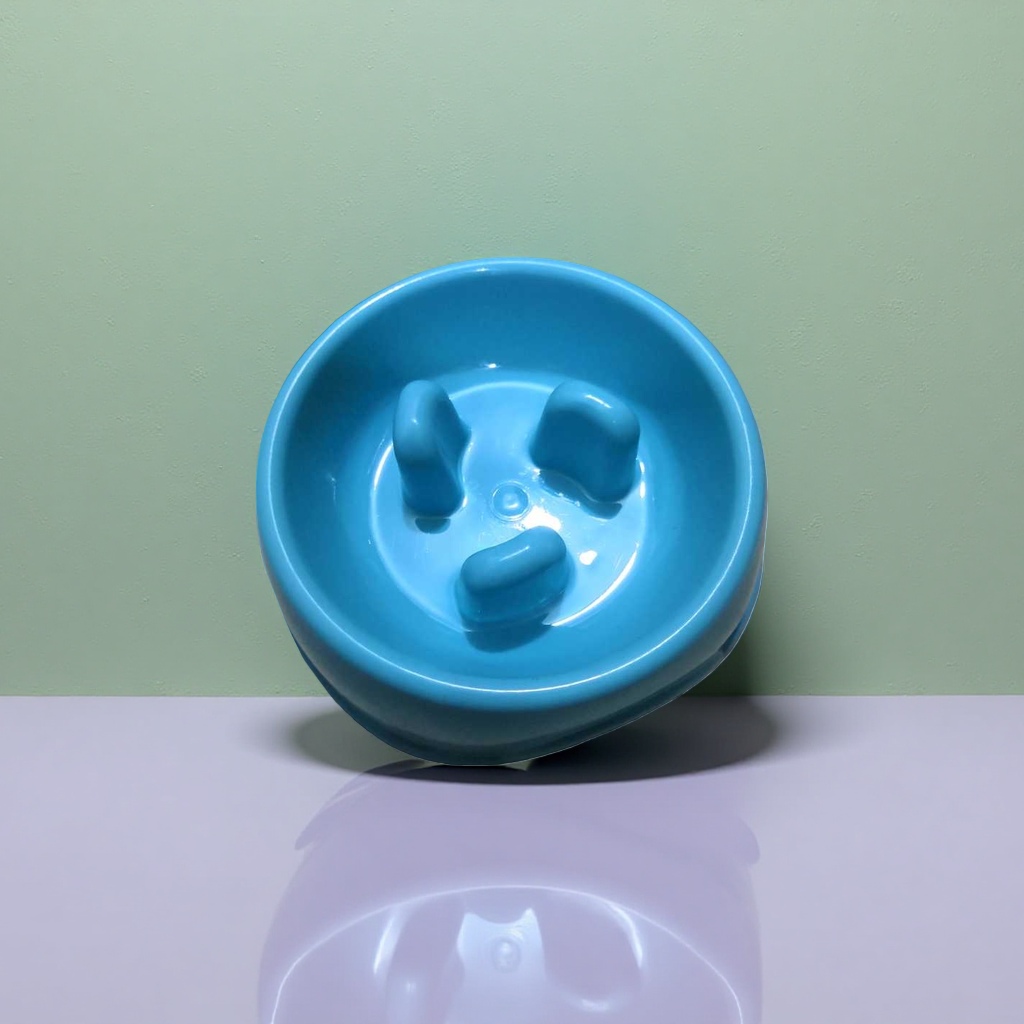 Blue pet slow food bowl, specially designed for cats and dogs to prevent gobble, with a sloping design for easy cleaning details Picture