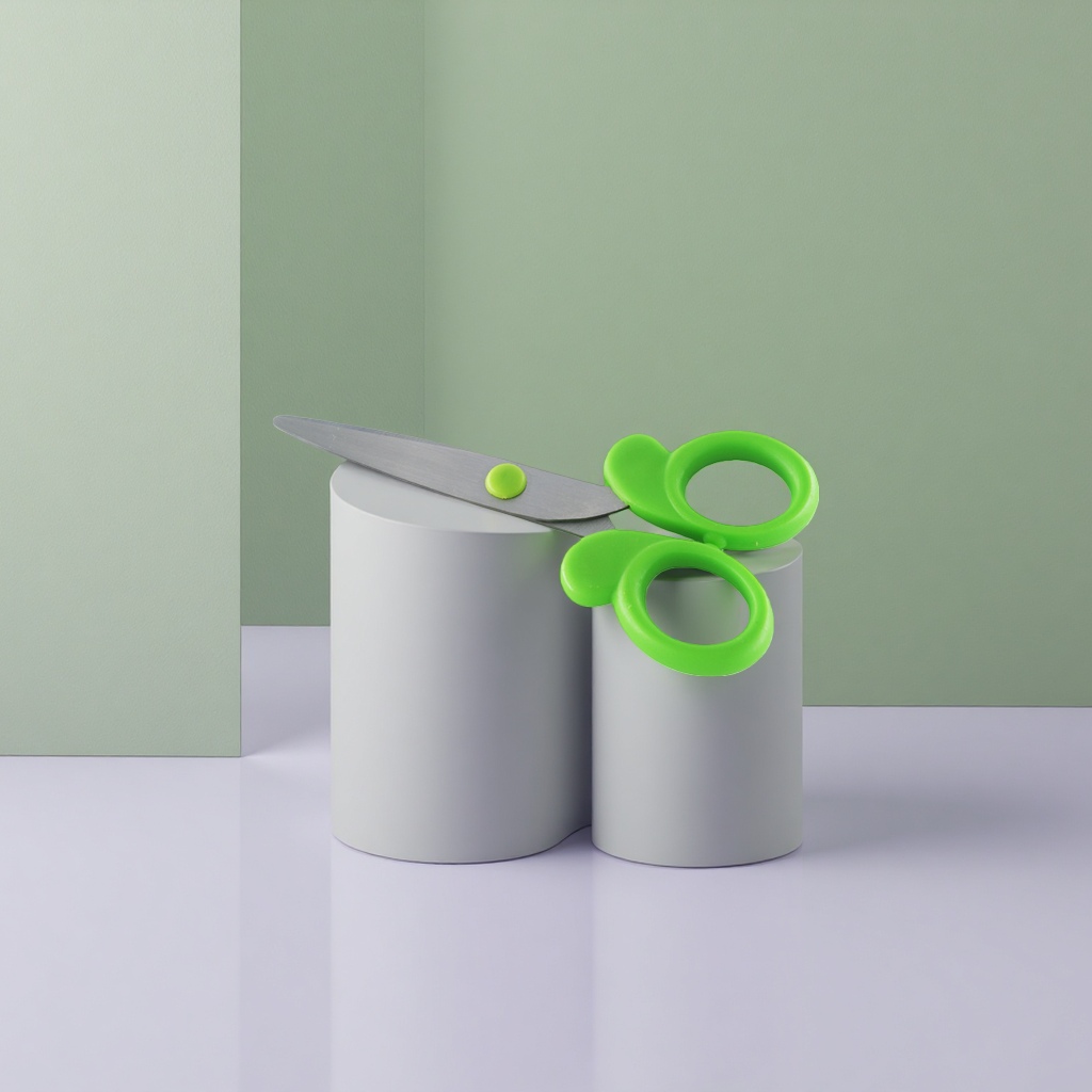 Green handle scissors, stainless steel sharp, multi-functional for home fabric cutting and paper-cutting