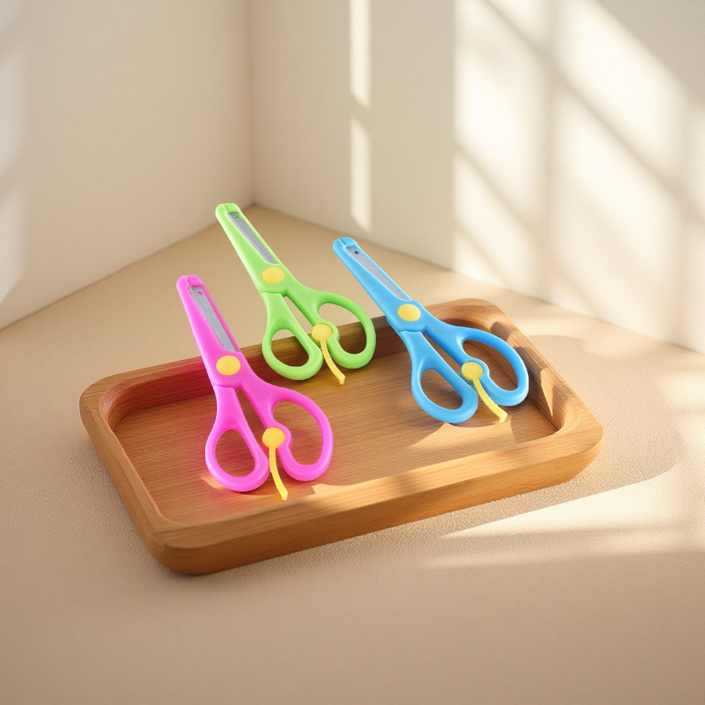 Color student scissors, children's safety scissors, 3-inch round-head scissors, learning stationery set Specification image