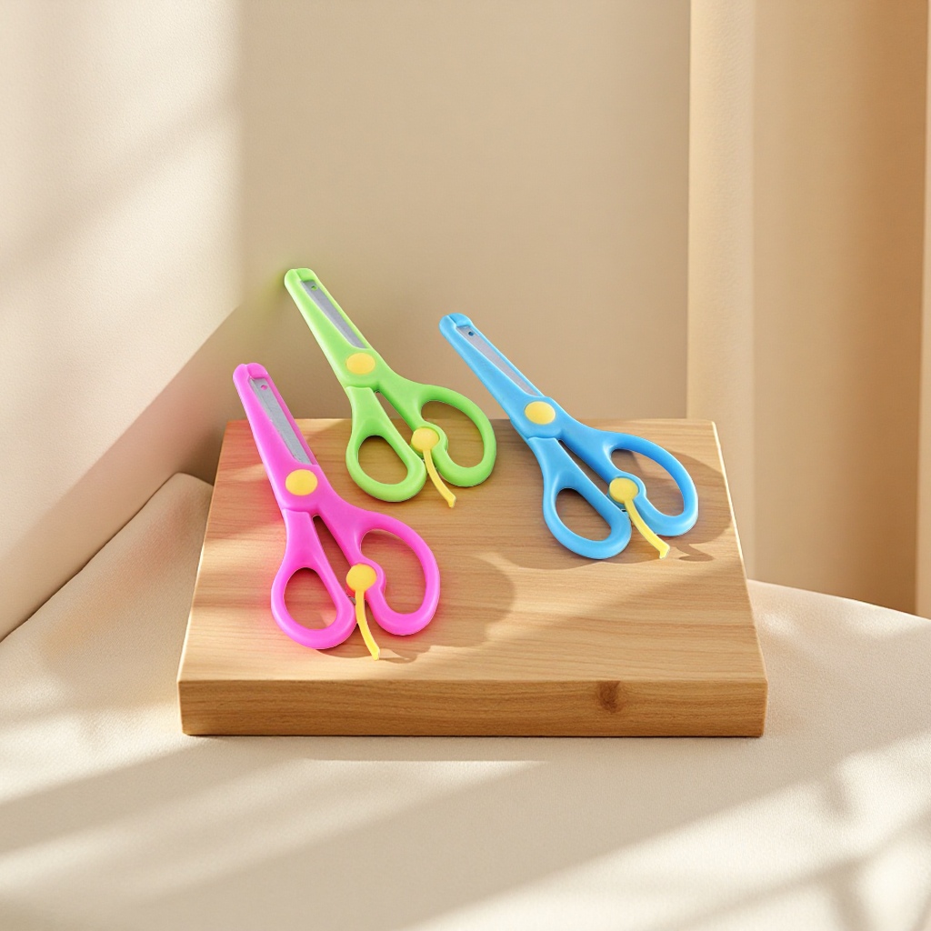 Color student scissors, children's safety scissors, 3-inch round-head scissors, learning stationery set