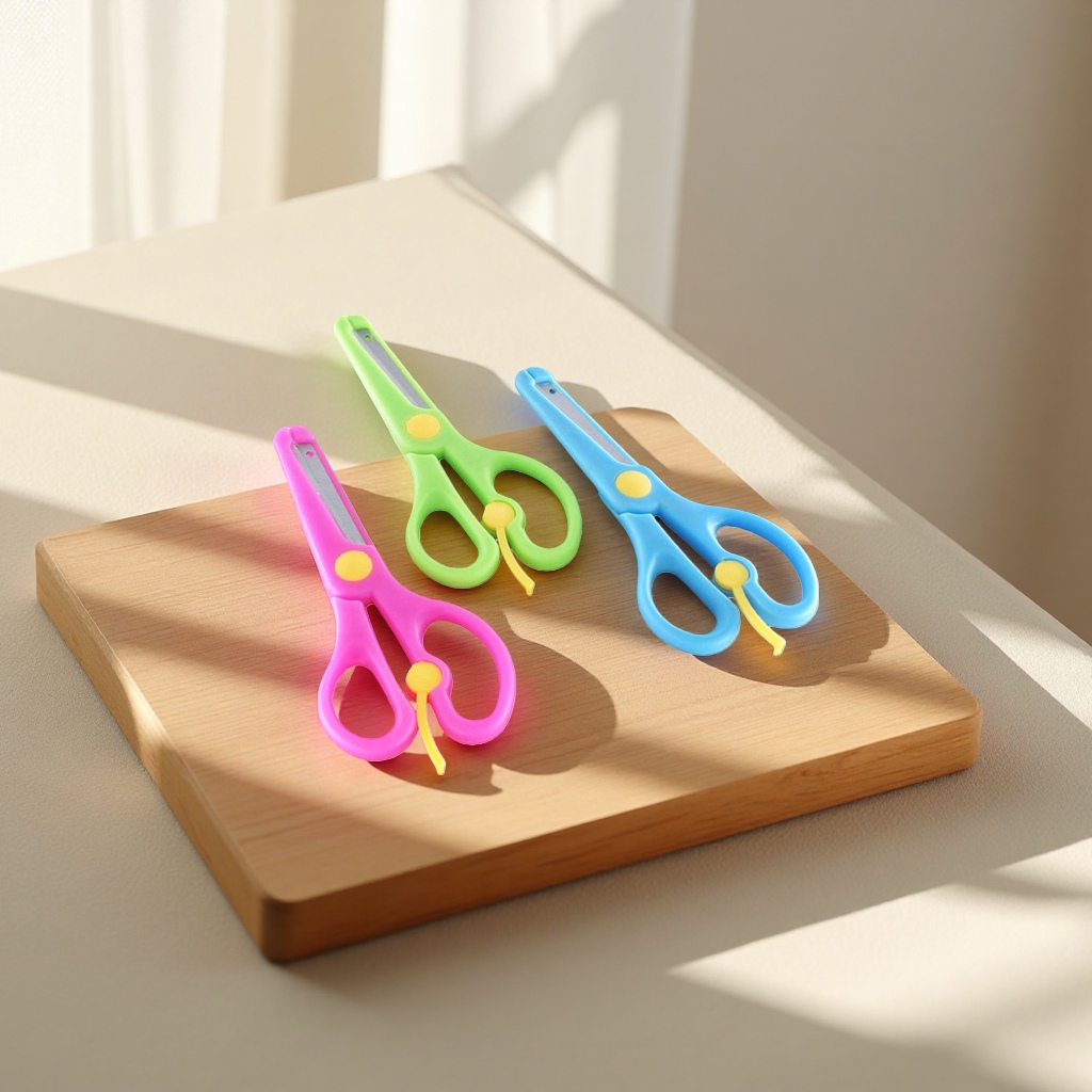 Color student scissors, children's safety scissors, 3-inch round-head scissors, learning stationery set Application Scenario