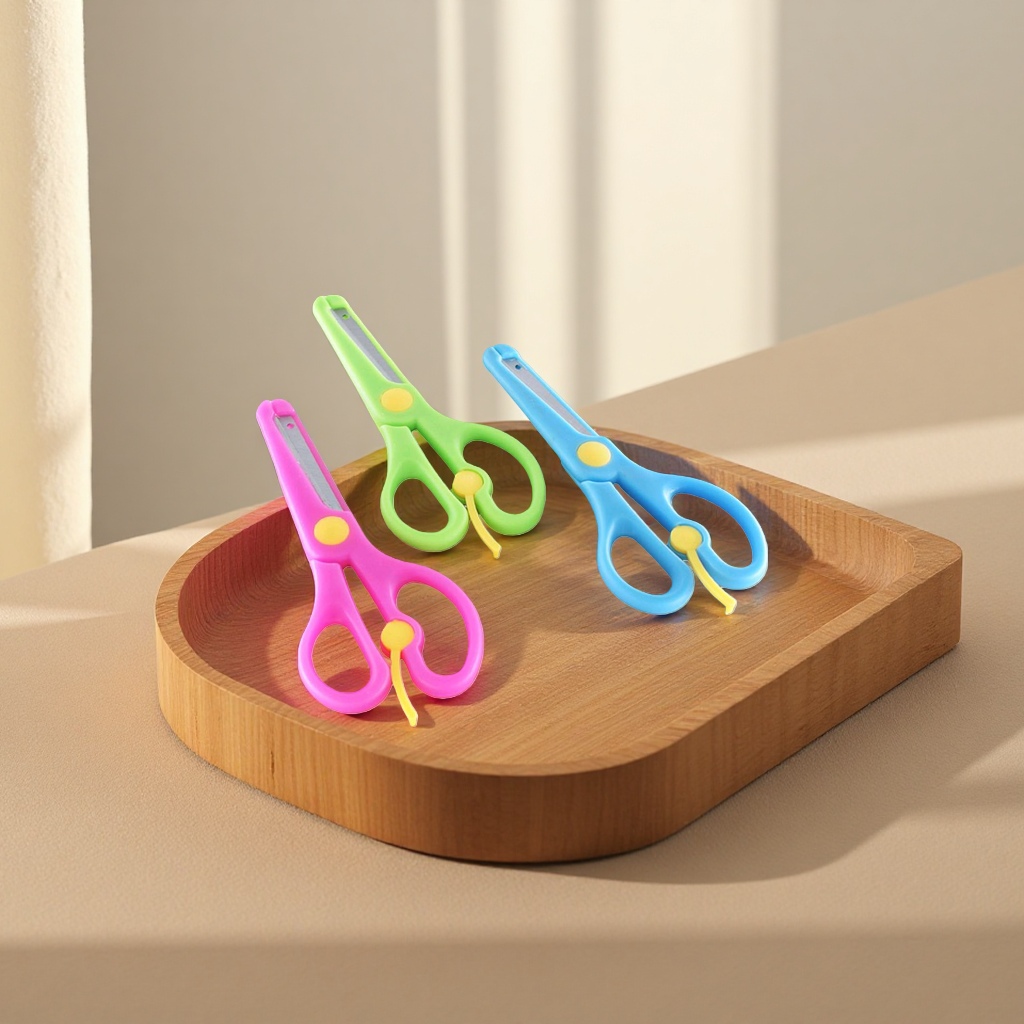 Color student scissors, children's safety scissors, 3-inch round-head scissors, learning stationery set details Picture